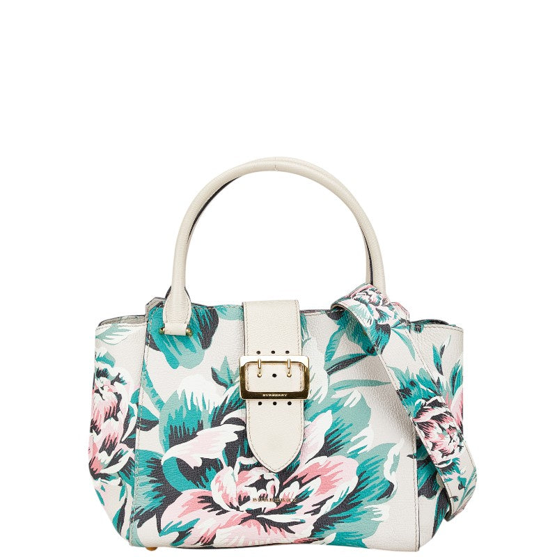 バーバリー チェック バックルトート 花 フラワー モチーフ ハンドバッグ ワンショルダーバッグ 2WAY ベージュ グリーン マルチカラー レザー レディース BURBERRY 【中古】