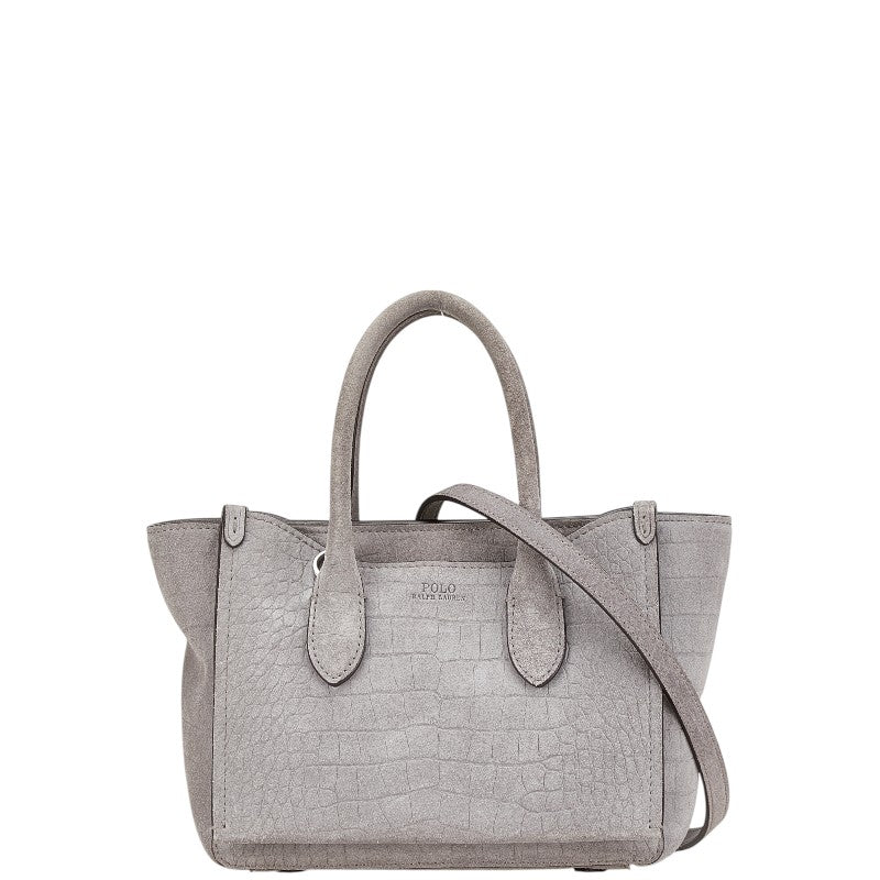 ポロ ラルフローレン クロコ ミニ スローン サッチェル ハンドバッグ ショルダーバッグ 2WAY グレー スウェード レザー レディース POLO RALPH LAUREN 【中古】