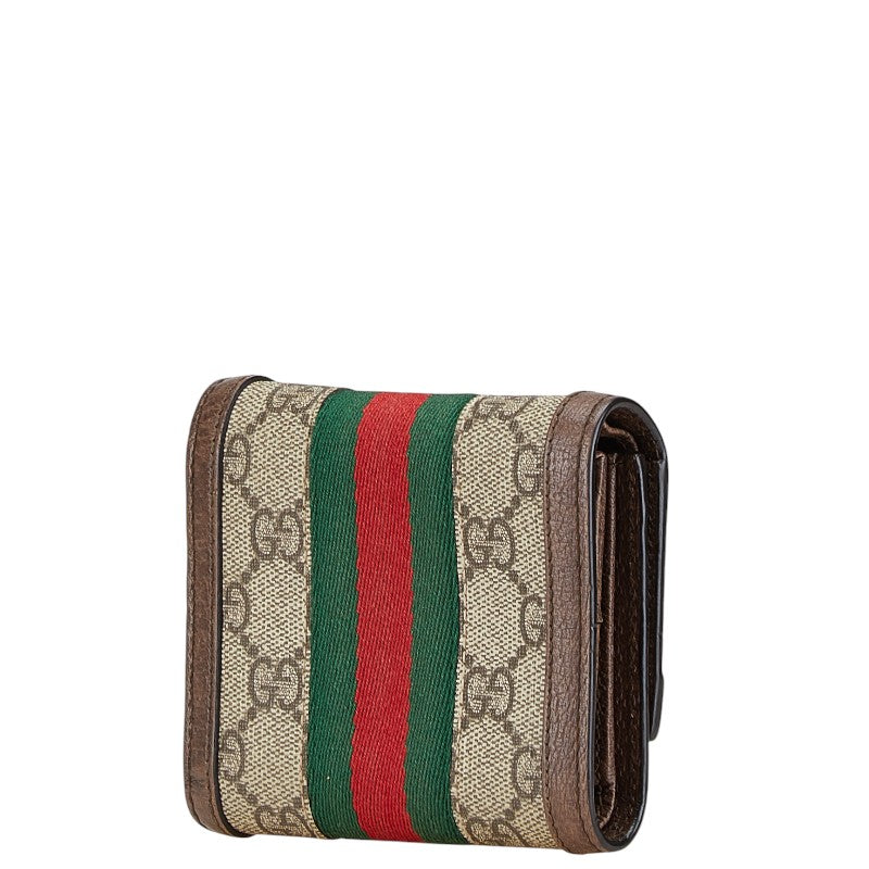 グッチ GGスプリーム オフィディア 三つ折り財布 523174 ブラウン PVC レザー レディース GUCCI 【中古】