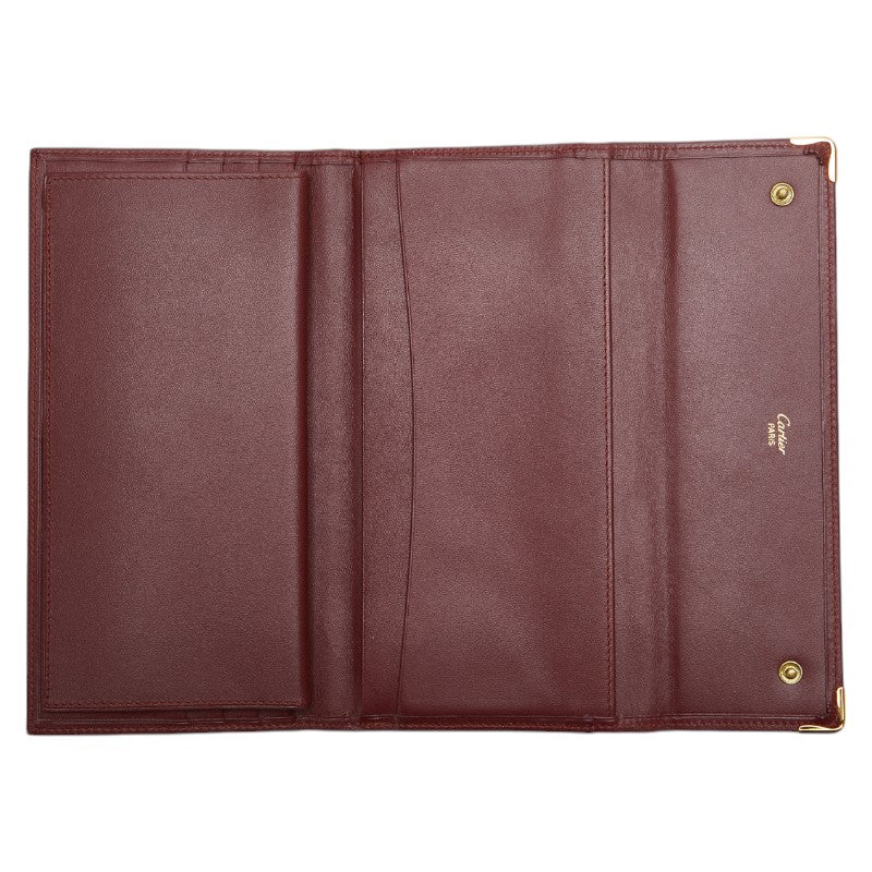カルティエ マストライン がま口 長財布 ワインレッド レザー レディース CARTIER 【中古】