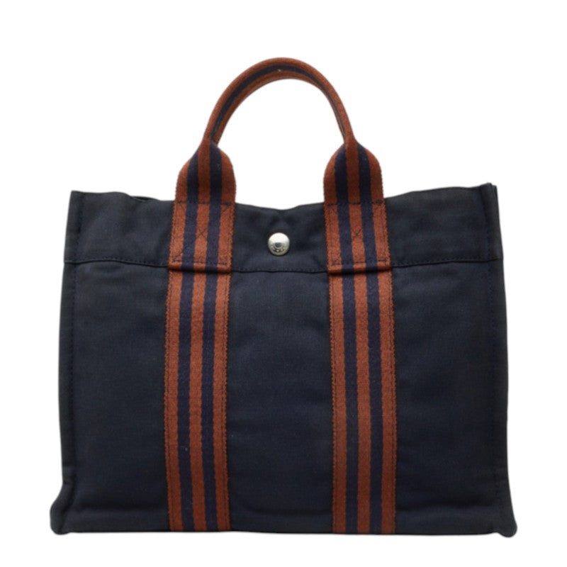 エルメス フールトゥ PM トートバッグ ハンドバッグ ネイビー ブラウン シルバー コットン レディース HERMES 中古