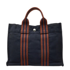 エルメス フールトゥ PM トートバッグ ハンドバッグ ネイビー ブラウン シルバー コットン レディース HERMES 中古