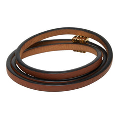 ロエベ アナグラム ツイストバングル 3連 レザーバングル サイズM ブラウン カーフ メッキ レディース LOEWE 中古