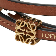 ロエベ アナグラム ツイストバングル 3連 レザーバングル サイズM ブラウン カーフ メッキ レディース LOEWE 中古