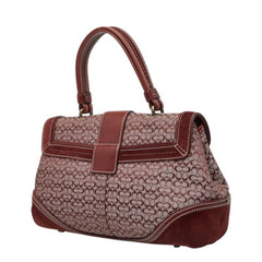 コーチ ミニシグネチャー ハンドバッグ ワインレッド ピンク キャンバス レザー スウェード レディース COACH 中古
