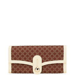 セリーヌ マカダム 長財布 ブラウン アイボリー キャンバス レザー レディース CELINE 【中古】