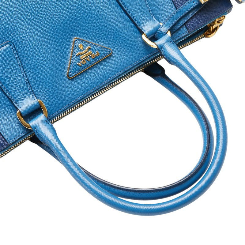 プラダ 三角ロゴプレート ハンドバッグ ブルー サフィアーノ レディース PRADA 【中古】