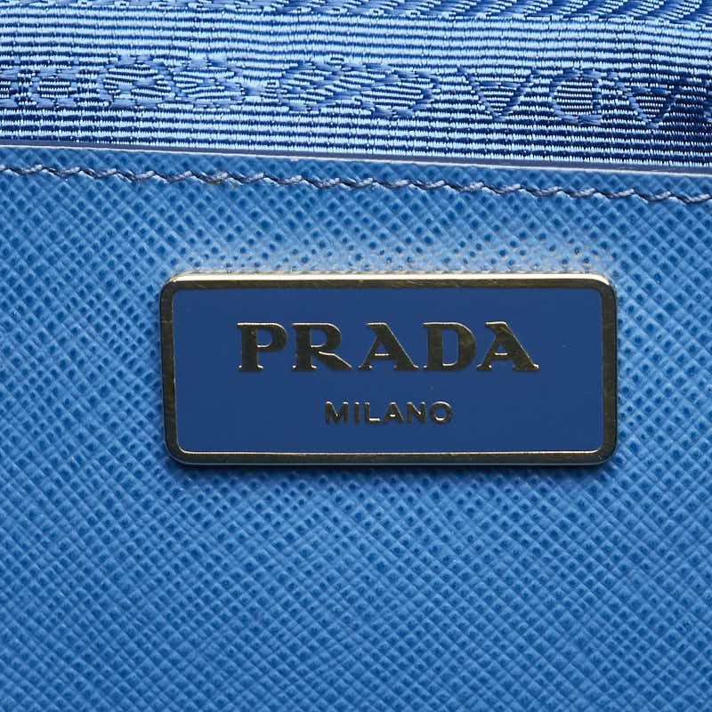 プラダ 三角ロゴプレート ハンドバッグ ブルー サフィアーノ レディース PRADA 【中古】