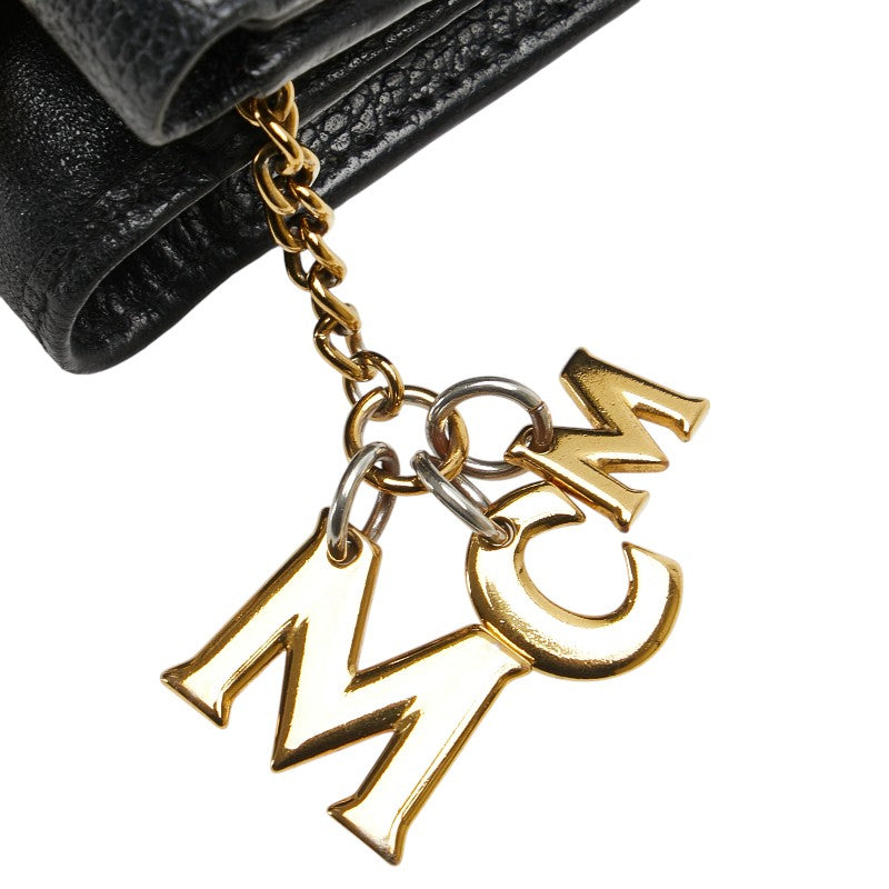 エム シー エム ロゴ金具 三つ折り財布 ブラック レザー レディース MCM 【中古】