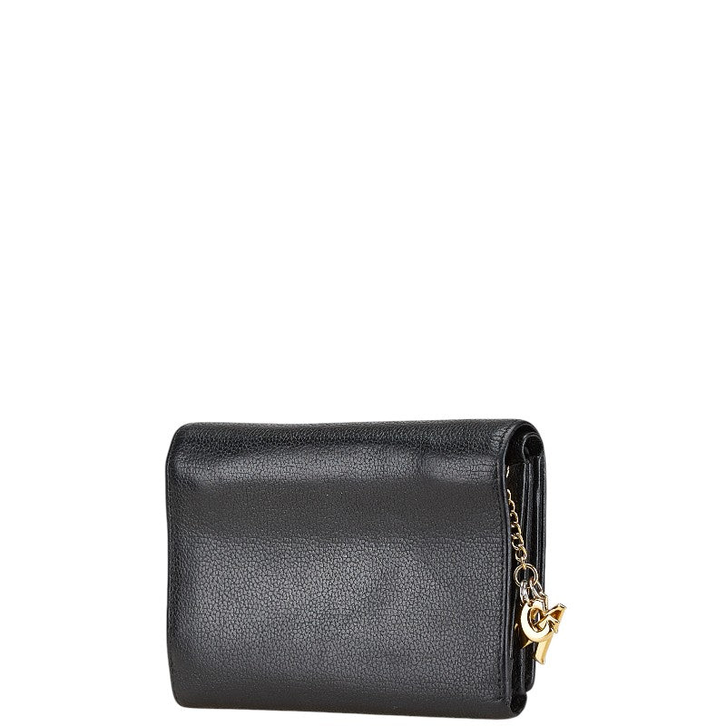 エム シー エム ロゴ金具 三つ折り財布 ブラック レザー レディース MCM 【中古】