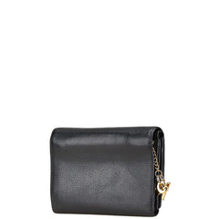 エム シー エム ロゴ金具 三つ折り財布 ブラック レザー レディース MCM 【中古】