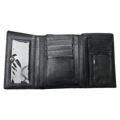 エム シー エム ロゴ金具 三つ折り財布 ブラック レザー レディース MCM 【中古】