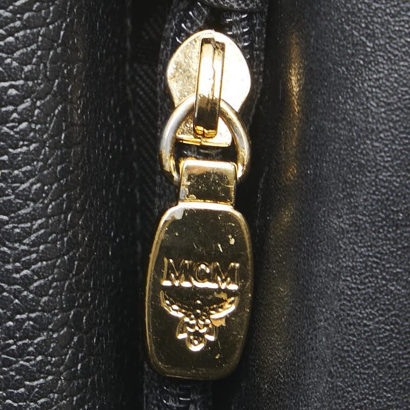 エム シー エム ロゴ金具 三つ折り財布 ブラック レザー レディース MCM 【中古】