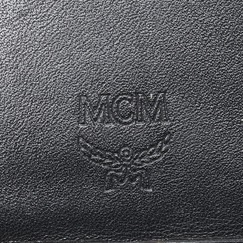 エム シー エム ロゴ金具 三つ折り財布 ブラック レザー レディース MCM 【中古】