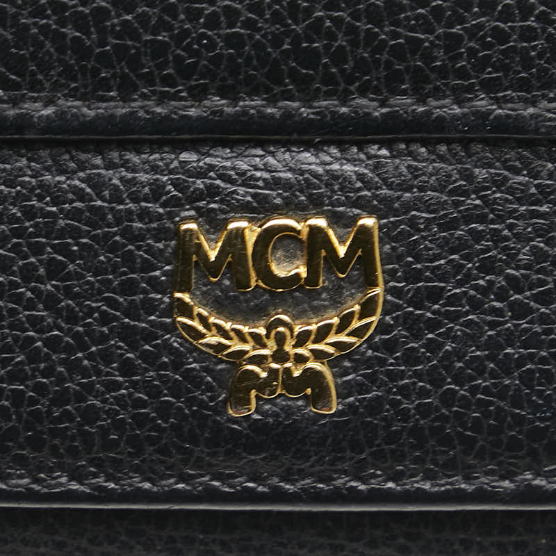エム シー エム ロゴ金具 三つ折り財布 ブラック レザー レディース MCM 【中古】