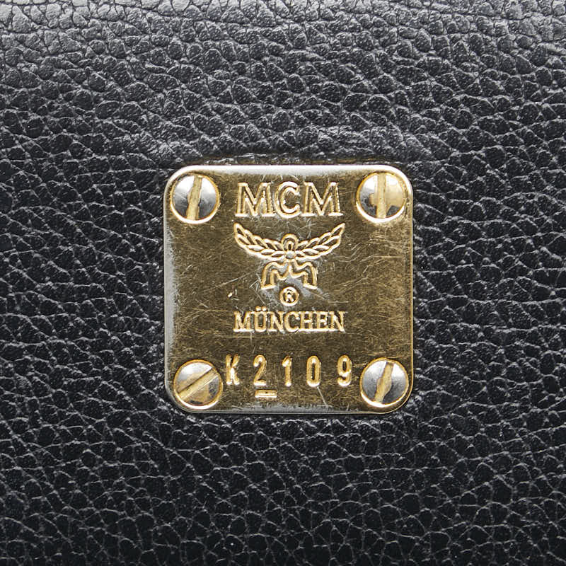 エム シー エム ロゴ金具 三つ折り財布 ブラック レザー レディース MCM 【中古】