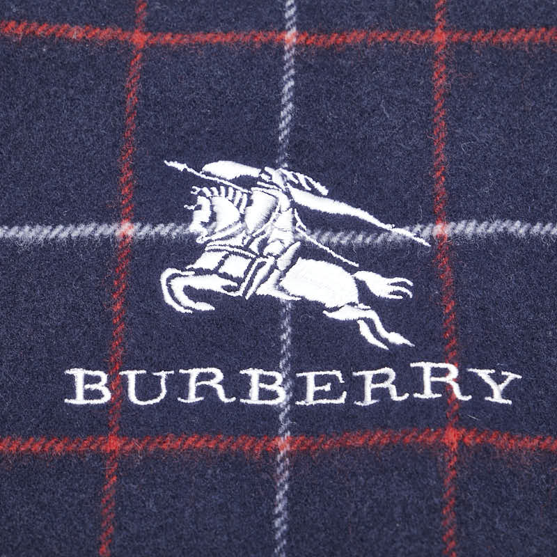 バーバリー チェック ロゴ刺繍 ブランケット ネイビー ウール レディース BURBERRY 【中古】