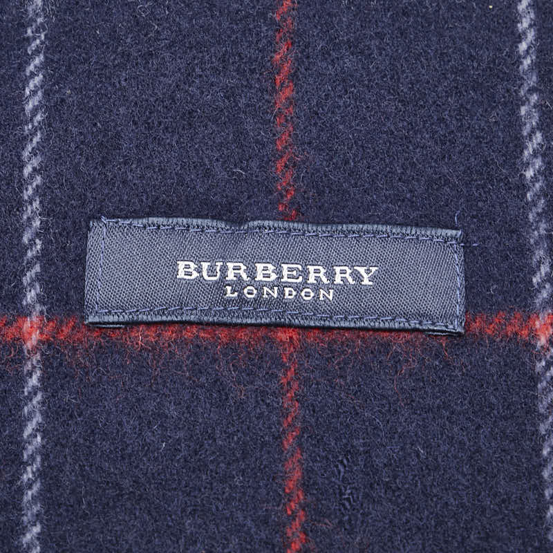 バーバリー チェック ロゴ刺繍 ブランケット ネイビー ウール レディース BURBERRY 【中古】