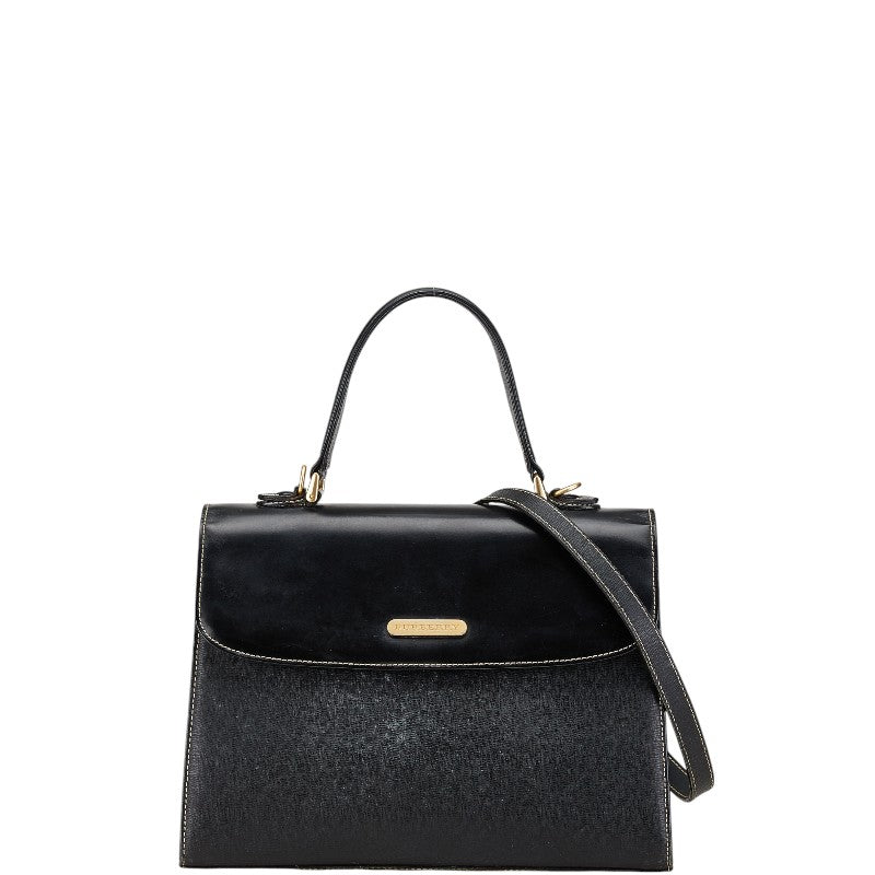 バーバリー ノバチェック ハンドバッグ ショルダーバッグ 2WAY ブラック レザー レディース BURBERRY 【中古】