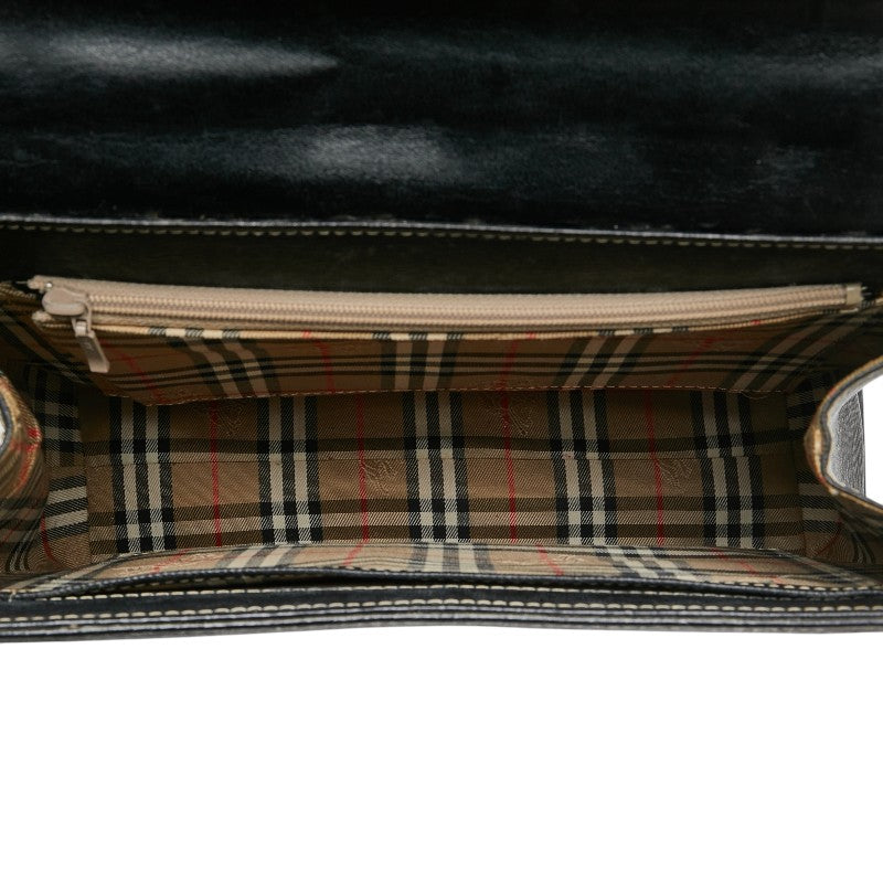 バーバリー ノバチェック ハンドバッグ ショルダーバッグ 2WAY ブラック レザー レディース BURBERRY 【中古】