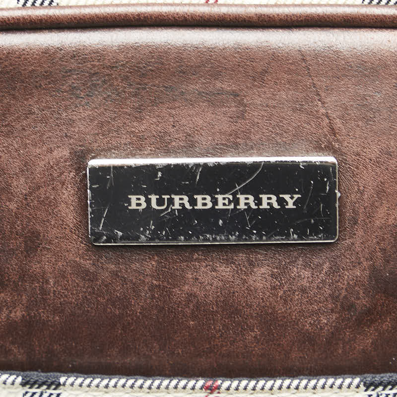 バーバリー ノバチェック 斜め掛け ショルダーバッグ ベージュ ブラウン キャンバス レザー レディース BURBERRY 【中古】