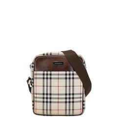 バーバリー ノバチェック 斜め掛け ショルダーバッグ ベージュ ブラウン キャンバス レザー レディース BURBERRY 【中古】