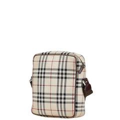 バーバリー ノバチェック 斜め掛け ショルダーバッグ ベージュ ブラウン キャンバス レザー レディース BURBERRY 【中古】