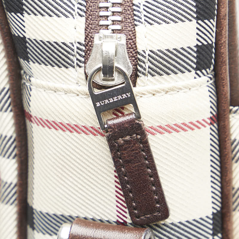 バーバリー ノバチェック 斜め掛け ショルダーバッグ ベージュ ブラウン キャンバス レザー レディース BURBERRY 【中古】