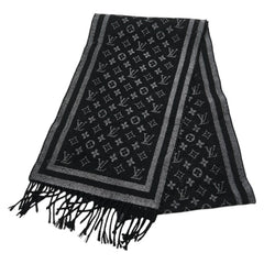 ルイ ヴィトン モノグラム マフラー 408836 ブラック シルバー ウール カシミヤ レディース LOUIS VUITTON 【中古】
