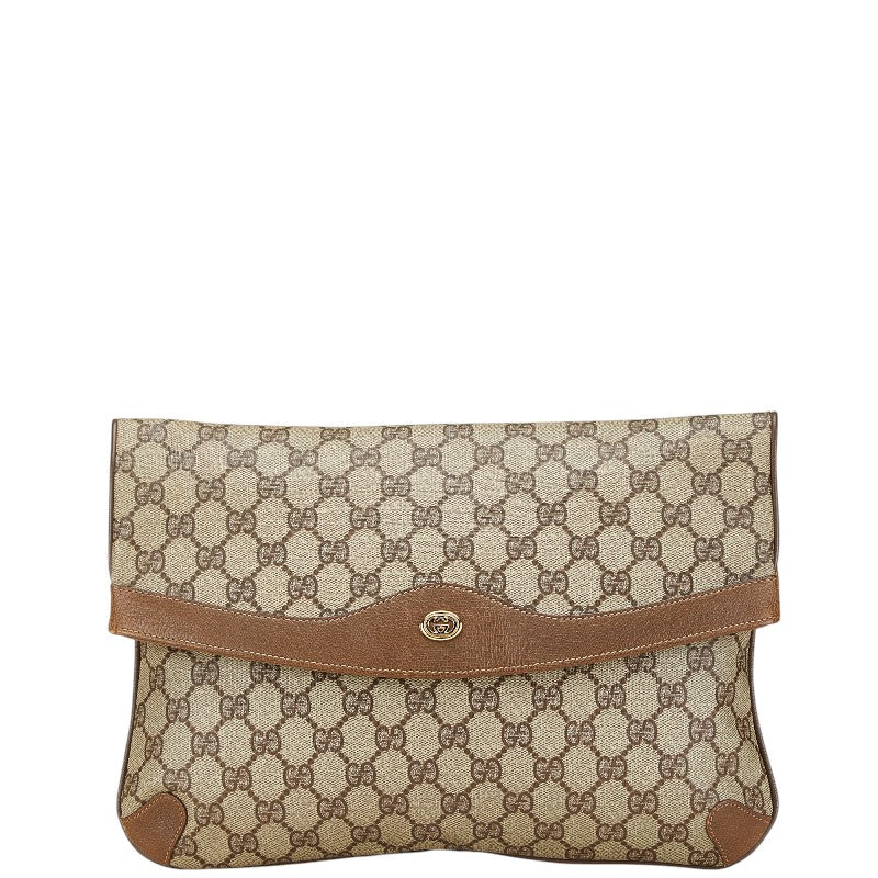 グッチ オールドグッチ GGスプリーム クラッチバッグ セカンドバッグ 89 02 075 ベージュ ブラウン PVC レザー メンズ GUCCI 【中古】
