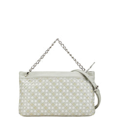 ワコー 編み込み チェーン ハンドバッグ ショルダーバッグ 2WAY グレー ベージュ レザー エナメル レディース WAKO 【中古】