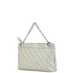 ワコー 編み込み チェーン ハンドバッグ ショルダーバッグ 2WAY グレー ベージュ レザー エナメル レディース WAKO 【中古】