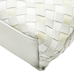 ワコー 編み込み チェーン ハンドバッグ ショルダーバッグ 2WAY グレー ベージュ レザー エナメル レディース WAKO 【中古】