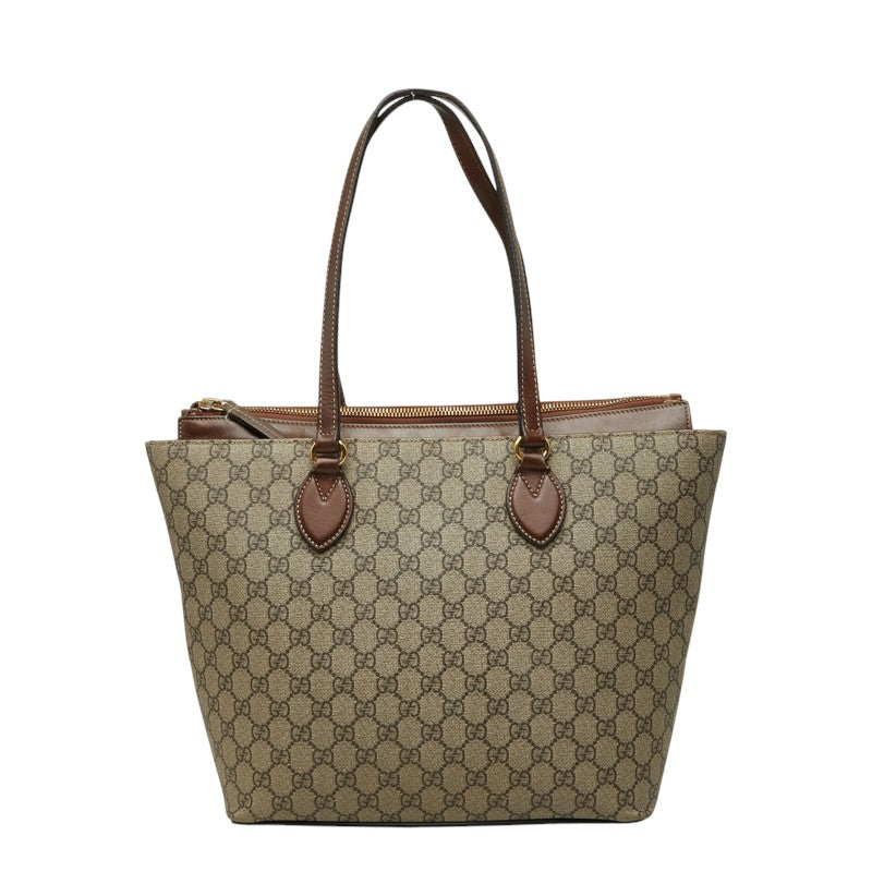 グッチ GGスプリーム トートバッグ ショルダーバッグ 415721 ベージュ ブラウン PVC レザー レディース GUCCI 中古