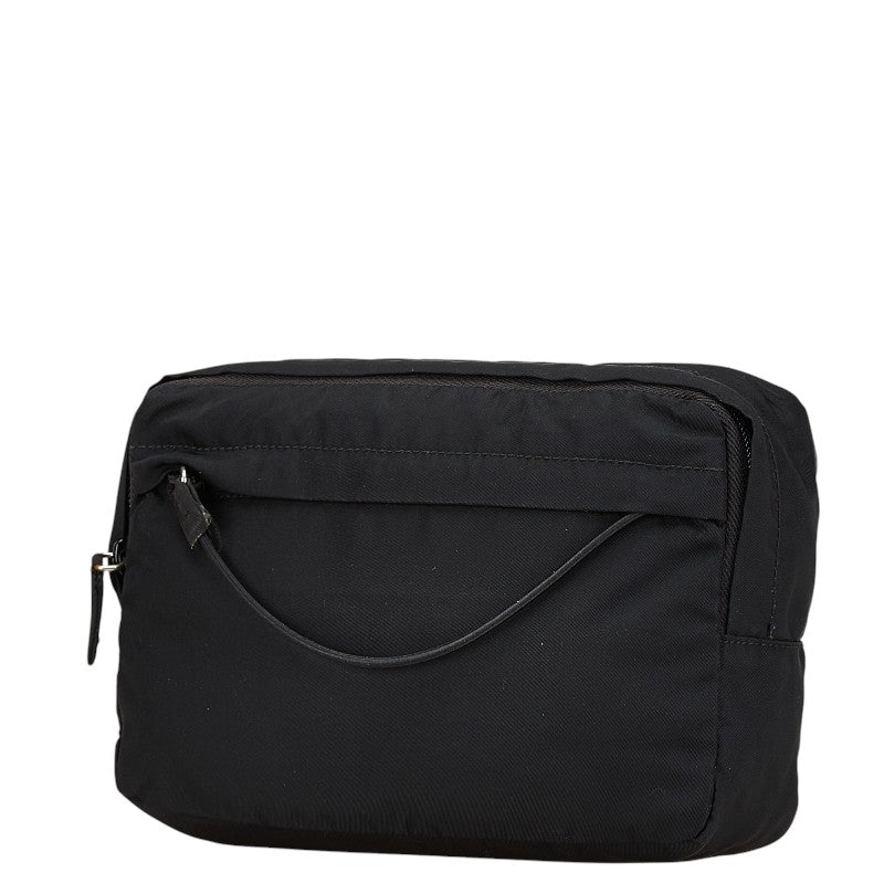 プラダ 三角ロゴプレート ポーチ ブラック ナイロン レディース PRADA 【中古】