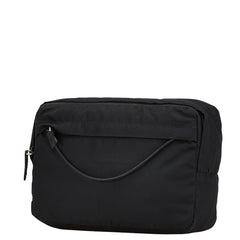 プラダ 三角ロゴプレート ポーチ ブラック ナイロン レディース PRADA 【中古】