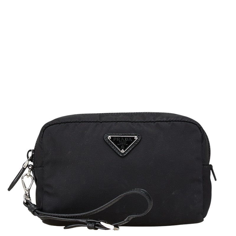 プラダ ヴェラ Re-Nylon トライアングルロゴ ポーチ 小物入れ ブラック ナイロン レディース PRADA 中古