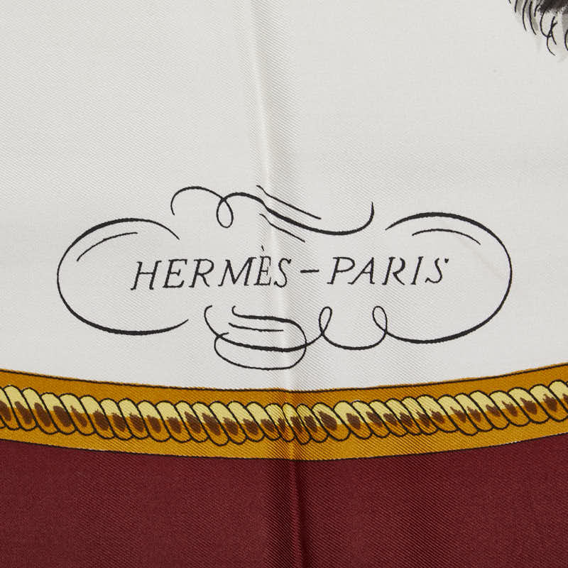 エルメス カレ90 REPRISE 乗馬風景 スカーフ ワインレッド マルチカラー シルク レディース HERMES 【中古】