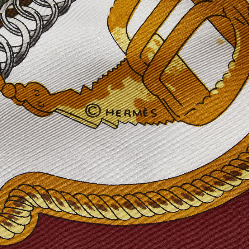 エルメス カレ90 REPRISE 乗馬風景 スカーフ ワインレッド マルチカラー シルク レディース HERMES 【中古】
