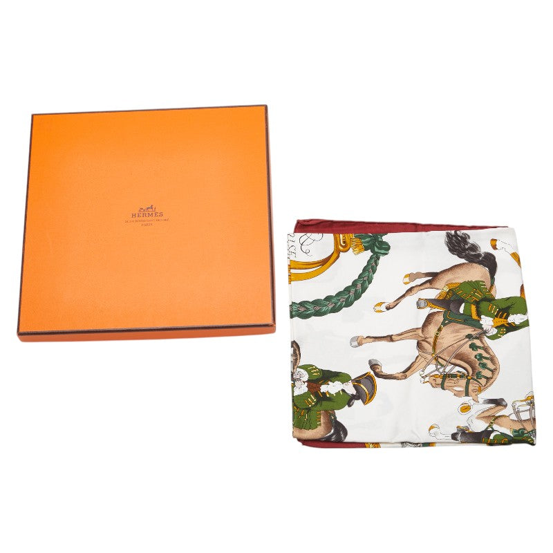エルメス カレ90 REPRISE 乗馬風景 スカーフ ワインレッド マルチカラー シルク レディース HERMES 【中古】
