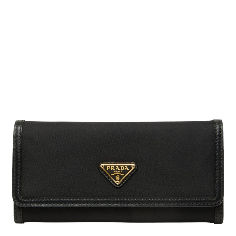 プラダ テスート 三角ロゴプレート 長財布 1MH132 ブラック ナイロン レザー レディース PRADA 中古