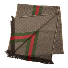 グッチ シェリーライン GGロゴジャカード マフラー 147351 ベージュ ウール シルク レディース GUCCI 中古