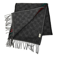 グッチ シェリーライン GGロゴ ジャカード マフラー 570603 グレー ウール レディース GUCCI 中古