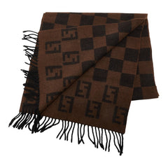 フェンディ ズッカ チェッカーボード マフラー ブラウン ブラック ウール レディース FENDI 中古