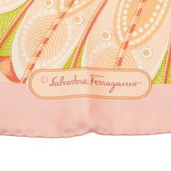 サルヴァトーレフェラガモ バタフライモチーフ 大判 スカーフ ピンク シルク レディース Salvatore Ferragamo 中古