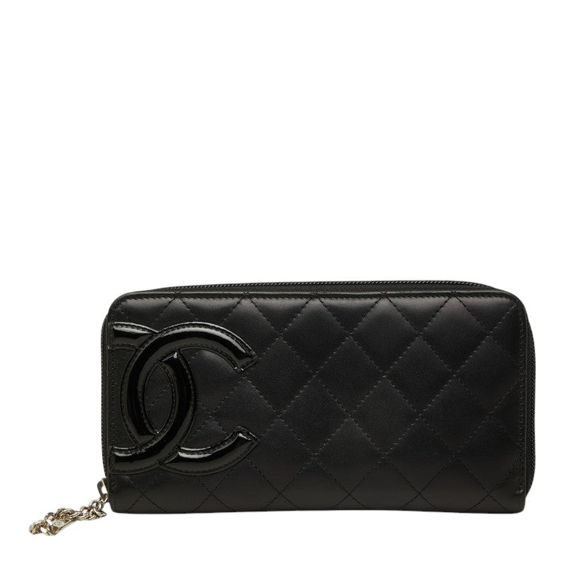 シャネル カンボンライン ココマーク ラウンドファスナー 長財布 A50078 ブラック カーフ レディース CHANEL 中古