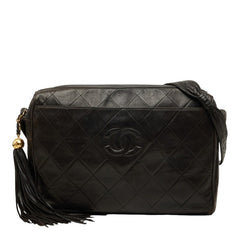 シャネル ココマーク マトラッセ30 フリンジ ショルダーバッグ ブラック ゴールド ラムスキン レディース CHANEL 中古