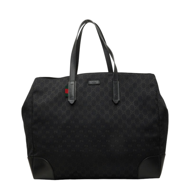 グッチ GGキャンバス シェリーライン トートバッグ ショルダーバッグ 308931 ブラック キャンバス レザー レディース GUCCI 中古