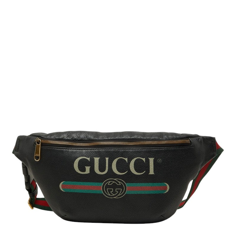 グッチ シェリーライン ボディバッグ ウエストポーチ 530412 ブラック レザー レディース GUCCI 中古