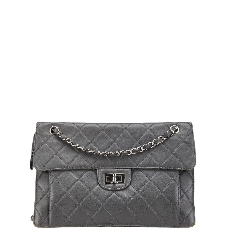 シャネル マトラッセ 2.55 ココマーク チェーン ショルダーバッグ グレー ラムスキン レディース CHANEL 【中古】